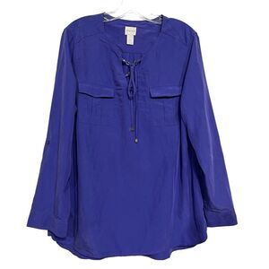 Chico's Purple Contemporary Modal Blend Lace Up Popover Top Blouse Large